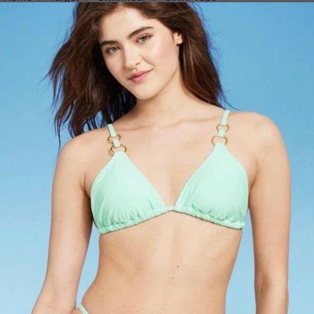 Wild fable Mint Green Triangle Bikini Top Gold Ring Accents on Shoulder …